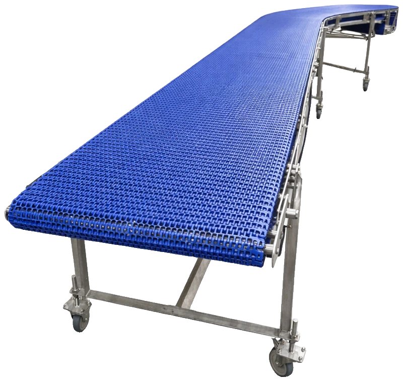 Blue USDA open style mat top conveyor built by NED Conveyor Design
