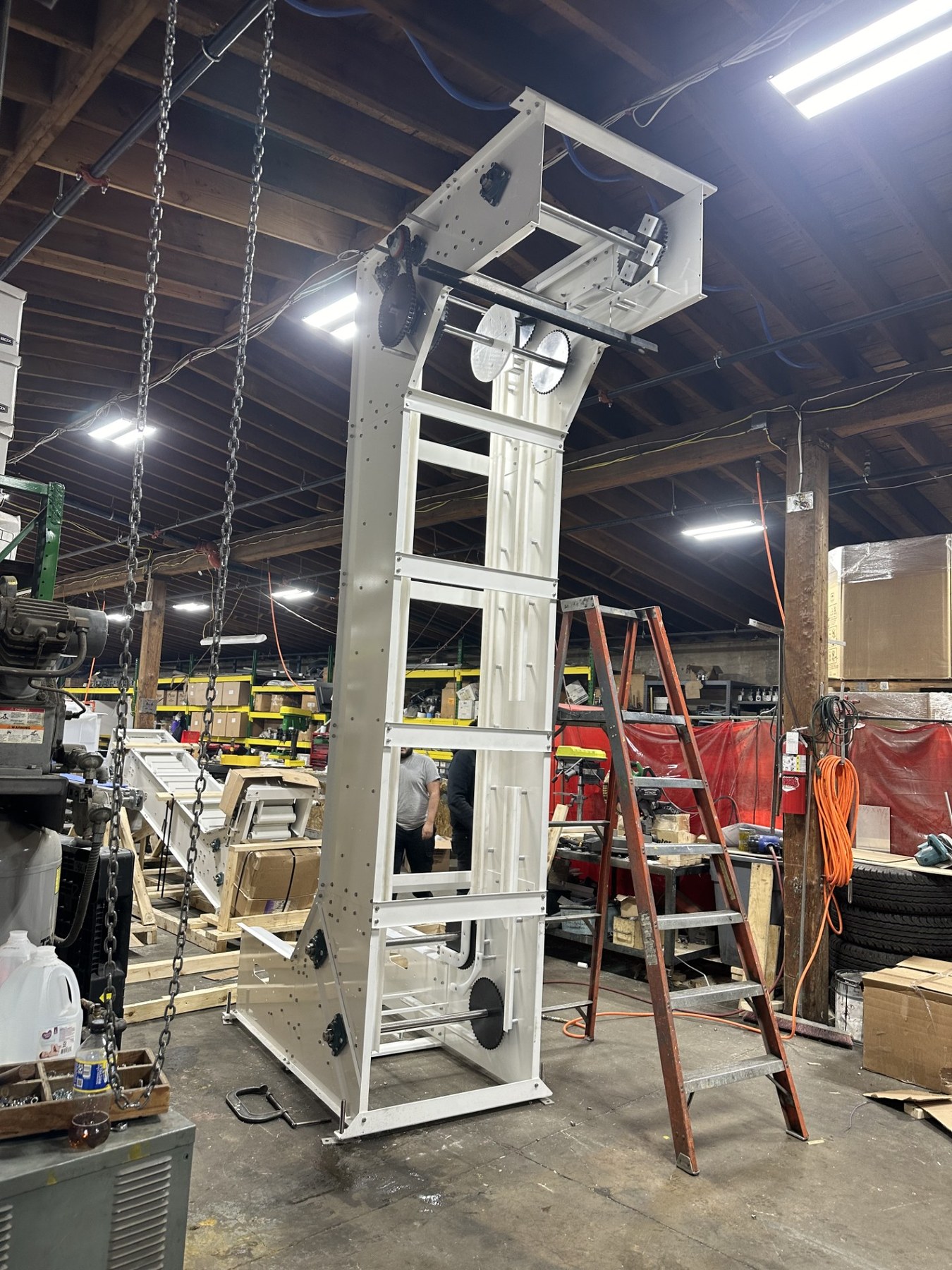 Bucket elevator frame being built in the NED Conveyor Design shop