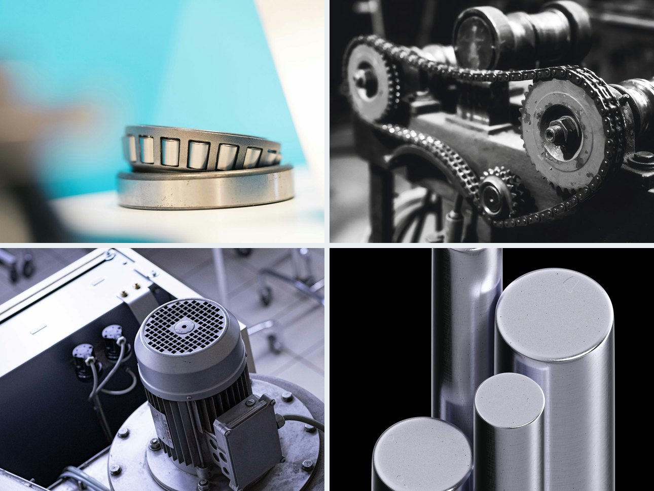 Bearing, sprockets and chain, electric motor and steel shafts